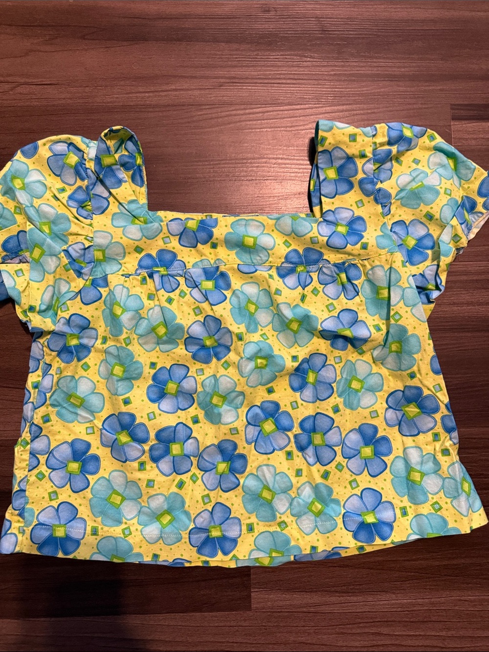 Yellow Floral Square-Neck Crop Top with Puff Sleeves